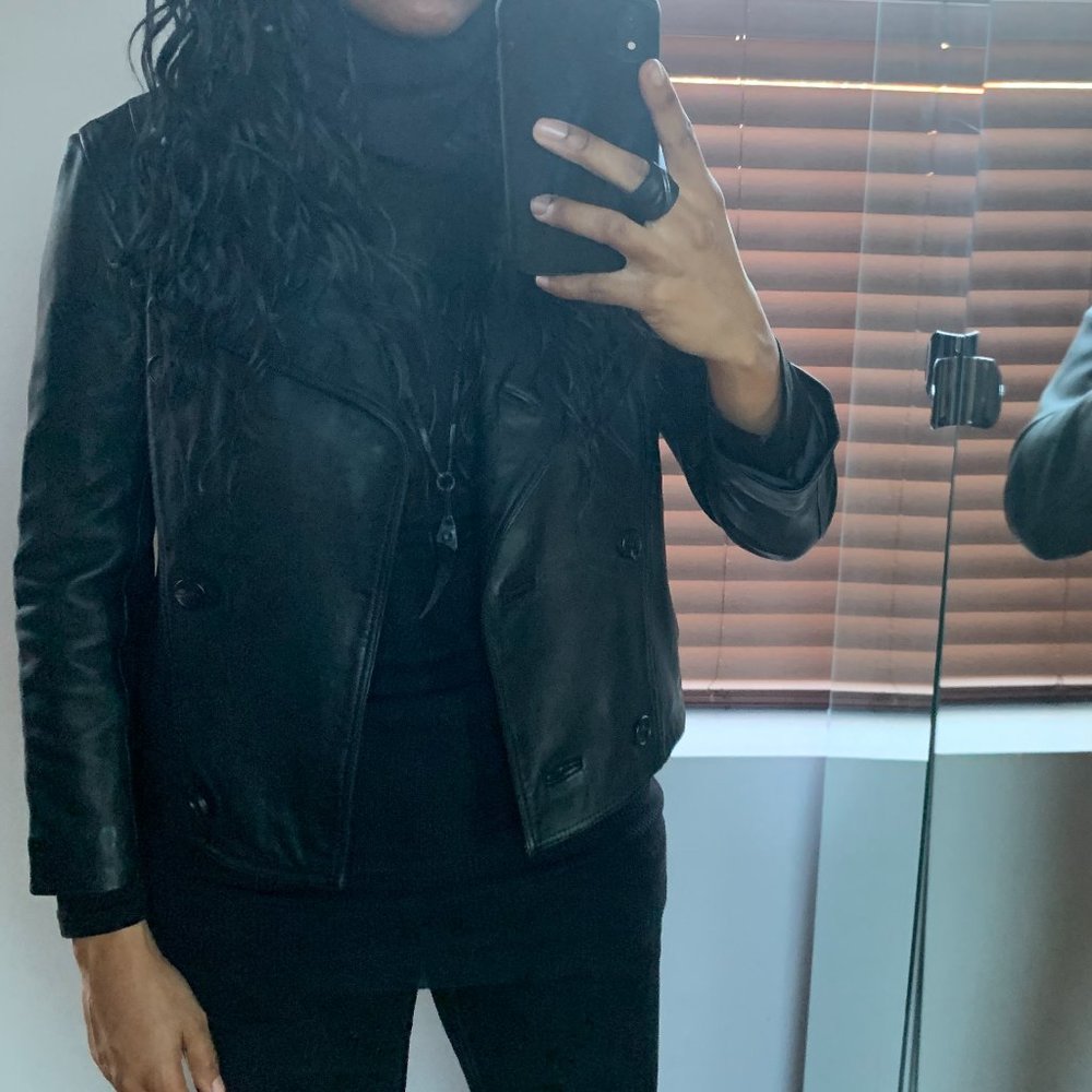 ALLSAINTS • Deebee Black Leather Double Breasted Blazer Jacket • UK 8 US 4 - Picture 8 of 13